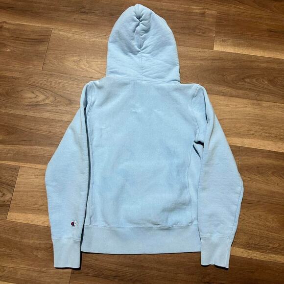 Vintage Champion Reverse Weave Hoodie Light Blue Embroidered Logo – Size Medium - Picture 5 of 5
